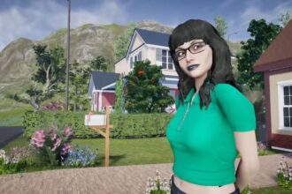 Life By You - a character with long dark hair, glasses, and a green shirt stands on a suburban street