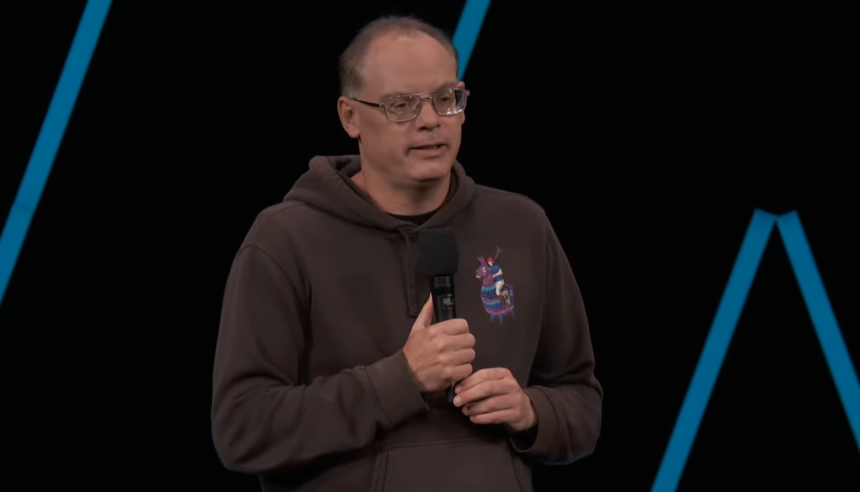 Tim Sweeney speaks at the 2024 Unreal Fest in Seattle.