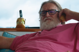 Gabe Newell in a Valve promotional video, on a yacht.