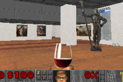 It’s Doom, but wine in an art gallery instead of monsters in hell