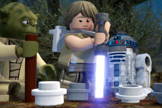 Yoda Luke and R2 in Lego form.