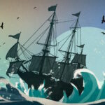 Campfire Cabal &quot;Sunstone Teaser&quot; image - hand-drawn tall ship in high seas