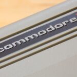 A close-up of the logo on a Commodore 64.